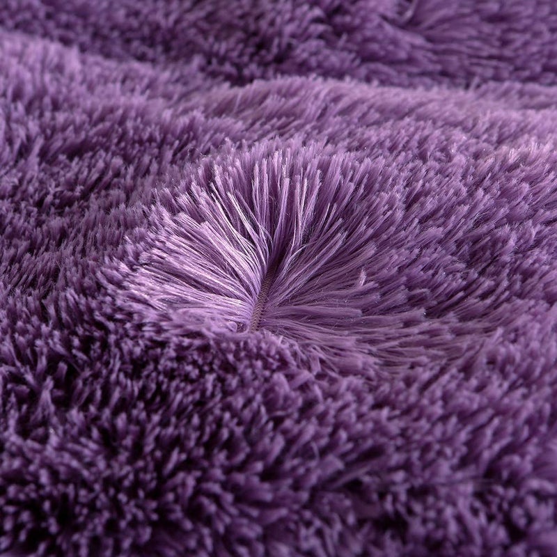 Uhamho Faux Fur Velvet Fluffy Bedding Duvet Cover Set Down Comforter Quilt Cover with Pillow Shams, Ultra Soft Warm (King, Purple) - Image 5